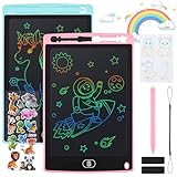 Damcyer 8,5 Zoll LCD Schreibtafel kinder 2 Pack,LCD Zaubertafel mit Tieraufklebern,Wiederverwendbarer Zeichentablett für Kinder und Erwachsene Geburtstags Geschenke Spielzeug,Blau + Rosa