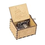 Happy Birthday Holz Spieluhr, Handkurbel Gravierte Spieldosen mit Kuchenmuster, Vintage Melodie Box für besondere Feier und Raumdekoration