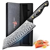 Purple Dragon Damaskus Kiritsuke Messer 7 Zoll, Messer mit scharfem Rand und Holzgriff Hand geschmiedete Kochmesser für den Hausgebrauch, Fleisch Gemüse Fischmesser, Geburtstagsgeschenk