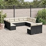 QJBSAVVA 11座黑色PE藤沙发套装 55x62x69cm 含可拆奶油白靠垫 户外模块化庭院阳台家具