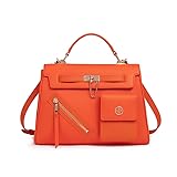 HOZYU Damen-Umhängetasche, Handtasche, Gürtel, Tragegriff oben, Schultertaschen mit langem Riemen, recyceltes Leder, Orange/Abendrot im Zickzackmuster (Sunset Chevron)