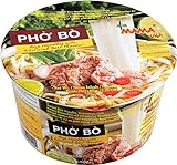 Mama Instant-Bowl-Reisnudeln Pho Bo mit Rindfleischgeschmack – Instantnudelsuppe orientalischer Art – Authentisch thailändisch kochen – 6 x 65 g