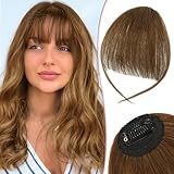 RUWISS Clip in Pony 100% Haarteil Echthaar Clip in Bangs mit Schläfen Remy Echthaar Fringe Bangs für Frauen Pony Extension Echthaar für Damen(Mittelbraun)