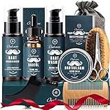 Bartpflege Set für Männer, Oukzon 10 in 1 Hochwertig Bart Geschenk für Papa - 60ML Bartshampoo, 60ML Bart Conditioner, Bartöl, Bartbalsam, Bartkamm, Bartbürste, Bartschere,Bartschablonen,Reisetasche