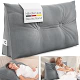 ELONEO Rückenkissen 70 cm breit, Keilkissen für Bett und Sofa geeignet, dreieckiges Lesekissen, Kissen mit abnehmbarem und waschbarem Bezug, mit praktischem Seitenfach