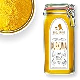 Kurkuma Pulver Bio | Edel Kraut Kurkuma Bio Pulver 100% reines Curcuma Pulver im Premium Glas - für Smoothies, Goldene Milch, Pasten, Latte u.v.m - 700g turmeric powder
