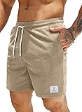JMIERR Herren Corduroy Short 2024 Sommer Leinen Stretch Baumwolle Kurze Hose mit Taschen Beige 3XL