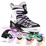 2PM SPORTS Cytia Rosa/Violett größenverstellbare Inliner Kinder mit leuchtenden LED Rollen, lustige blinkende Anfänger Mädchen Inline Skates mit Einstellbarer für Damen und Herren