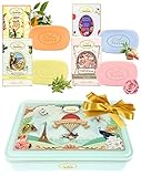 Weihnachtssgeschenk: 4x100g Seife von Un Air d’Antan/Französische Seifen Mit Bio Arganöl, Sheabutter, Mandelöl/Schöne Metallbox/Rose, Mandel, Verbena, Orangenblüte/Geschenkset Frauen