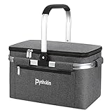 Pynhoklm® Faltbar Einkaufskorb mit Kühlfunktion 2025 Upgrade Klappkorb mit Deckel Premium Faltkorb faltbar Isolierkorb eleganter Tragekorb Thermokorb