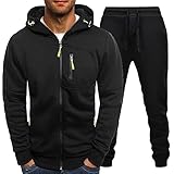 Jogginganzug Herren Einfarbig Mit Reißverschluss Streatwear Mit Kapuze Große Größen Leicht Hausanzug Schwarz Trainingsanzug Baumwolle Sport Anzug Lang Sportanzug Outdoor Baggy Jogginganzug