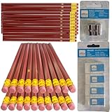 Bleistift Set, 20er-Pack Holzgefasste Bleistifte, HB, 4 Stück Weißer Radiergummi + 1 Stück Bleistiftspitzer perfekt für Grundschule Zeichnen Skizzieren Schreiben, Office Essentials