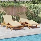 Sonnenliegen 2 Stück mit Kissen und Rädern Beige aus Massivholz Akazie, Gartenliegestuhl Strandliege Relaxliege für Strand Garten Terrasse Camping3325178