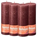 Bolsius Rustik Stumpenkerzen - Bordeauxrot - 4 Stück - 19 x 7 cm - Länge Brenndauer 85 Stunden - Unparfümierte - Natürliches Pflanzenwachs - Ohne Palmöl - Advent