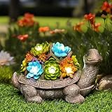 GIGALUMI Solar Schildkröte Geschenke für Frauen, Solar Garten Statue mit Sukkulenten und 7 LEDs, Geburtstagsgeschenk für Frauen(8,3 Zoll / 21 cm)