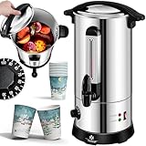 KESSER® Glühweinkessel 6,8L Edelstahl Inkl. 10 Becher Glühweinkocher mit Thermostat Glühweinautomat Heißgetränkeautomat Wasserkocher Heißwasserspender Einkochautomat Füllstandanzeige Zapfhahn, Silber