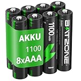 BATZONE wiederaufladbare AAA Akkus 8 Stück, Micro AAA Akku, Typ NI-MH 1100mAh AAA Akkus, geringe Selbstentladung 1.2v AAA Batterien, mit Batterie Schutzbox