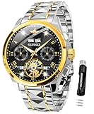 OUPINKE Automatikuhren für Herren, Skelett, mechanisch, selbstaufziehend, luxuriös, Business-Armbanduhr, Diamant, Wolframstahl, Saphirglas, Kalender, wasserdicht, leuchtend, Zweifarbiges Armband und