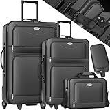 KESSER® 4tlg Trolley Kofferset | Reisekoffer Set mit Rollen | Komplettes Business 4er Set | S M L XL | Netzfach | Rollen | Teleskopgriff | Koffer Reisetaschen Stoffkoffer | Handgepäck | Anthrazit