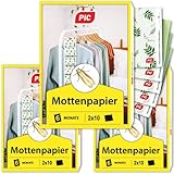 PIC Mottenpapier Mottenfalle Kleidermotten - 3x2x10 Mottenschutz für Kleiderschrank und Schublade, Schützt auch vor Pelz, Teppichkäfern und deren Larven, Fur schnell und sicher Kleidermotten Bekämpfen