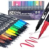 Dual Brush Pen Set: Filzstifte 24 Farben Pinselstifte Marker Fineliner Aquarell Für Bullet Journal, Malbücher, Handlettering, Manga Kalligraphie stifte Malstifte Für Kinder und Erwachsene