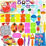 Frasheng Knete Dough Set für Kinder,47 Stück Knetwerkzeug Teig Plastilin Werkzeuge,Knete Zubehör Frühstück Burger & Pasta & Pizza,Küchenspielzeug mit Aufbewahrungstasche Spielzeug für Jungen Mädchen