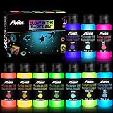 ABEIER Nachtleuchtend Acrylfarben, 10 leuchtende Farben (60 ml), Schwarzlichtfarbe, Glow in The Dark Farbe, fluoreszierende Farbe, ideal für DIY-Projekte, Halloween, Weihnachtsdekorationen