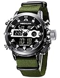 MEGALITH Herrenuhr Militär Digitaluhr Sportlich LED Groß Zifferblatt Uhren fur Männer Digital Analog Nylon Armbanduhr Herren Wasserdicht Stoppuhr Wecker Kalender - Grün Schwarz