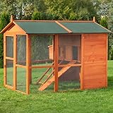 Miweba MyAnimal Hühnerstall MH-15 XXL | 186x146x147 cm - Für 7 Hühner - Nistkasten mit Freilaufgehege - Sitzstange - Winterfest - 2 Ebenen - Hühnerhaus mit Eiablage - Kiefernholz - Voliere (Braun)