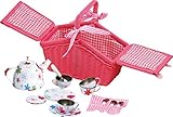 small foot Picknickkorb 'Bunte Blumen' aus Rattan in Pink, mit Blechgeschirr in Blumenmuster, 20-tlg., ab 3 Jahren, 9980