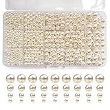 1500 Stück Glasperlen zum Auffädeln Beige, Runde Schmuckperlen mit Loch, Kunstperle, Glas Perlen Bastelperlen Set für Schmuckherstellung Halskette Armbänder Schmuck Basteln (∅ 4, 6, 8, 10 mm)