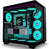 AMANSON PC Gehäuse- vorinstalliert 9 ARGB-Lüfter, ATX Mid Tower Gaming Gehäuse, mit doppeltem gehärtetem Glas Vollbild Computergehäuse，H09, Schwarz