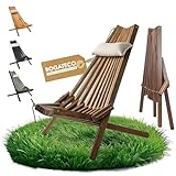 BOGATECO Klappbarer Gartenstuhl aus Holz mit dem Kopfkissen | 100 x 55 x 30 cm | Rückenlänge 90 cm | Sonnenliege | Komfortabel, Stabil & Funktional (Dunkelbraun)