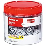 fischer Spreizdübel SX Plus 8 x 40, handliche Runddose mit 80 Nylondübeln, Dübel für optimalen Halt bei Befestigungen in Beton, Vollziegel, Porenbeton, Hochlochziegel uvm.