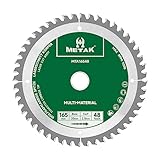 METAK HM Kreissägeblatt 165x20mm 48 Zähne für Aluminium Multi-Material Sägeblatt 165x48 Ideal für Holz, Laminat, MDF, Kunststoff, und Kupfer - Kompatibel mit Metabo, Bosch & vielen weiteren Marken