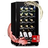 Klarstein Weinkühlschrank, 1 Zonen Getränkekühlschrank Klein, Kleiner Weinschrank 53L, Wein-Kühlschrank Klein mit Glastür, Indoor/Outdoor Flaschenkühlschrank, Wine Fridge 5-18°C, 15 Flaschen