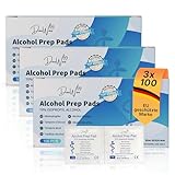 DasWas 3 x 100 Alkoholtupfer - Desinfektionstupfer mit 70% Isopropyl - Alkohol Hautdesinfektion Tücher einzeln (65×30 mm) - 300 Alkohol Pads für Medizin & Pflege
