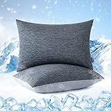 MIULEE 2er Set Kühlender Kissenbezug Atmungsaktiv Kühlkissenbezug für heiße Sommernächte Arc-Chill & Bambusfaser Doppeldesign Kühlkissen Kissenhülle hautfreundliche Kopfkissenbezüge 50x65 cm Grau
