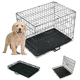 Stahl Hundekäfig Faltbar Hundetransportkäfig mit 2 Türen, Tragegriff und Bodenschale, Flach Falten Welpenkäfig Haustierkäfig Hundebox atuo, S 60x46x51cm, Schwarz