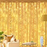 Ollny Lichtervorhang innen 3x3m, 300 LED Lichterkette außen warmweiß wasserdicht, USB Lichterketten Vorhang für Weihnachten Fenster Wand Zimmer Party Deko Gardine Balkon