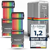 Travely® Premium Koffergurt - Besonders Auffällig & Sicher - Inkl. 2 Namensschildern - Kofferband ideal über Kreuz - [2er Set] - Bunt