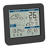 TFA Dostmann digitale Funk Wetterstation SKY, 35.1152.01, mit Außensensor, Temperatur & Luftfeuchtigkeit innen/außen, Wettervorhersage, Höchst- und Tiefstwerte, Funkuhr, 123 x 52 x 117 mm, schwarz