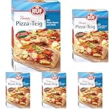 RUF veganer Pizza-Teig, Grundmischung für einen Hefe-Teig, Mischung für eine Pizza-Sauce enthalten, für den Pizzastein geeignet, 5er Pack, 1 x 315g