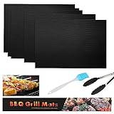 MXTIMWAN 5 Stück BBQ Grillmatte, 40 x 33cm Grillmatten mit Grillölbürste und Zange, Antihaft Wiederverwendbar Grill Mat für Gasgrill, Backofen, Fleisch, Fisch und Gemüse