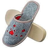 ESTRO Filzpantoffeln Damen Pantoffeln Damen - Hausschlappen Damen Filzhausschuhe für Damen mit Rutchfeste Sohle F03 (40, Herzen)