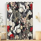 Weißer Kranich Verdunklungsvorhänge 2Er Set Kirschblüten Und Berge Thermovorhang Hitzeschutz Vorhang Mit Ösen Gardinenschals Mit Schlaufen Schwarzlärmschutzvorhang Gardinen H145 X B140 cm(2Er Pack)