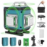 【Pulsmodus】Kreuzlinienlaser Grün 16 Linien 4x360° mit Pulsmodus, Selbstnivellierende Laser Wasserwaage, Linienlaser Baulaser für Innenbereich & Baustelle, 2 x 2400mAh Akku