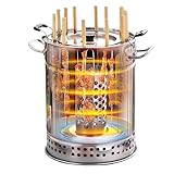 Holzkohlegrill, tragbar, vertikal, rauchfrei, mit 28 Spießen und Zubehör-Set, 360° Rundum-Braten multifunktional