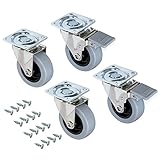 Emuca - Set aus 4 Lenkrollen für Möbel Ø50mm mit Anschraubplatte und Kugellager, schwenkrollen Gummi aus grau Farbe
