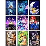 Daisen Art 9 Pack Diamond Painting Kits for Adults - DIY 5D Cartoon Set, Diamond Painting Pictures for Wall Decoration, 9 Pieces, 30 x 40 cm